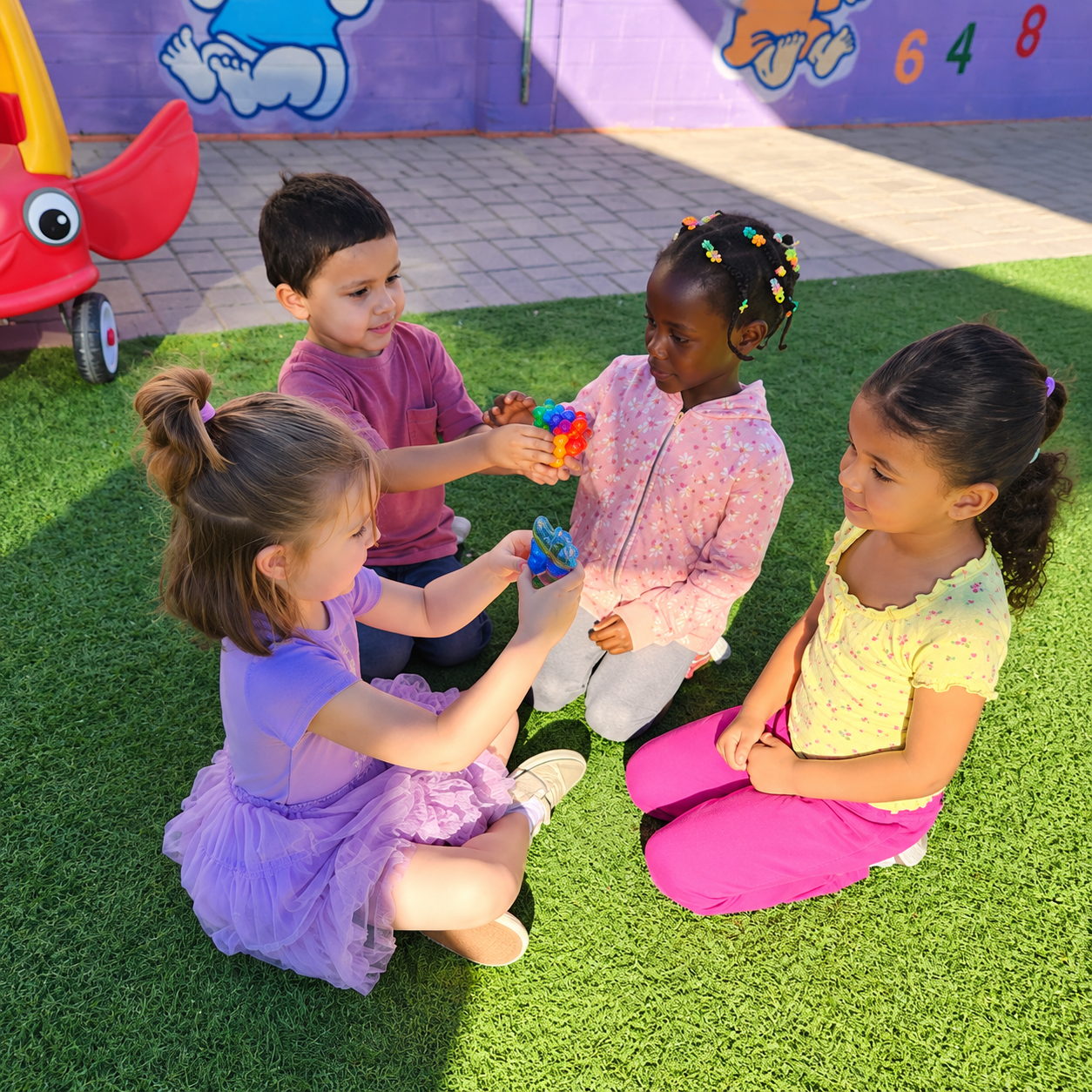 Preschool children playing with learning toys together on the playground at Kidz-Zona
